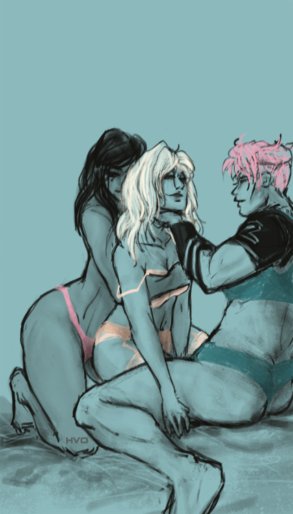 lowaccelerationobject: underwear headcanons: Mercy’s the one with the stockings and the garter belts, Pharah has a lot of pretty/pretty sexy stuff, and Zarya freeballs it when she’s not in sports gear — @halibeararts   @saltylenpai​   