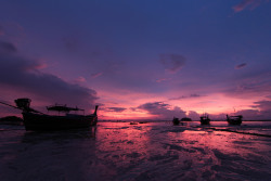 softwaring:  Sunrise with Long Tail Boats at Koh Lipe, Thailand. These are long tail boats which are their native and historical design for fishing back in the day and they still use it now. Bambi Corro III