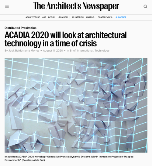 ACADIA 2020 will look at architectural technology in a time of crisisMany thanks to The Architect&rs