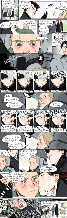 Full res: (1) for airafleeza, because she didn’t receive her first gift, for johnlockchallenges “re-gift” exchange the prompt was “teaching John to drive” hehe~ i hope you like it!