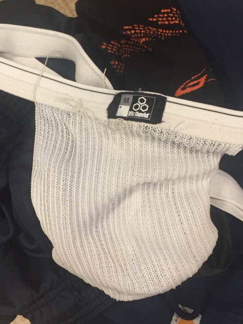 collegecub89:So I’m not super fit, but I’ve been going to the gym before work every day that I work. Sadly, my favorite jock is starting to fall apart :( gonna be time to retire this thing to a cum rag sometime soon.