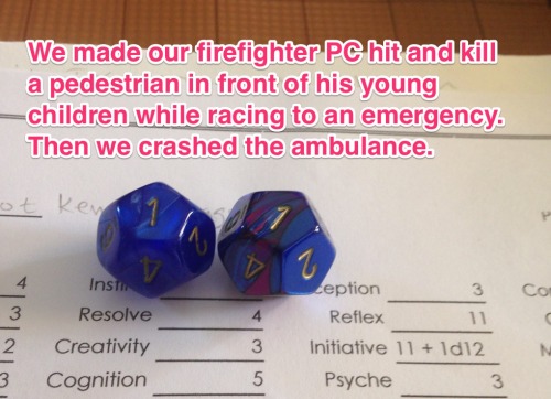 shamethedice:We made our firefighter PC hit and kill a pedestrian in front of his two children while