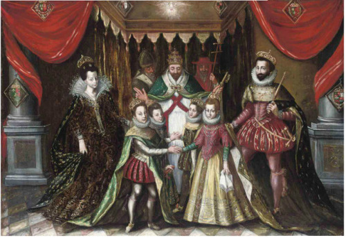 The double marriage of Louis XIII of France with Anne of Austria and Philip, Prince of Asturias, wit