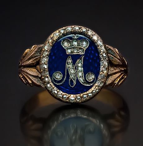 treasures-of-imperial-russia:Monogrammed rings of the Tzars (from the top left): Alexander I, Cather