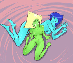 xizrax: Sketch commission of Lapiz and Peridot from Steven Universe apparently the commission called for them to be coming out of regeneration nude, but you could take this scene n many other directions go my fan-fic writers! go and make beautiful music