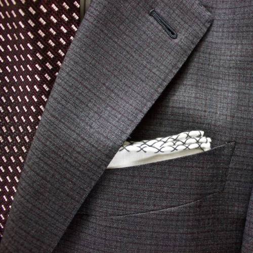 Menswear lay down for your Tuesday:~ Gray\burgundy suit by Ermenegildo Zegna~ White stripe shirt and