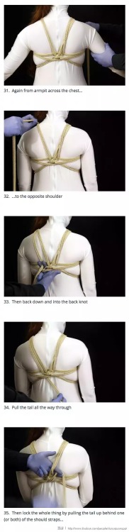daguanren-s: 捆绑教程之-五角星缚 此缚方法可以完美展示胸的形态，麻绳的质感，加上敏感而亭亭玉立的乳头，将人体的魅力展现的淋漓精致，实在是玩儿乳的不二选择