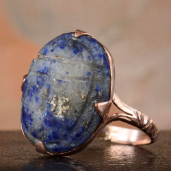 eriebasin:  Vintage Lapis Lazuli Scarab Ring,