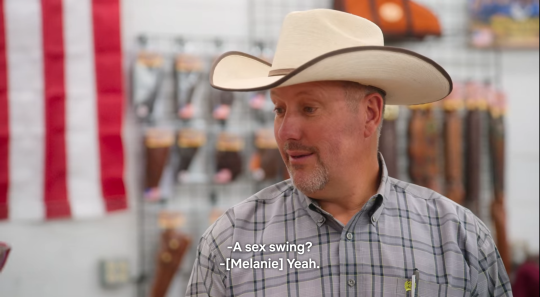 zwoelffarben:vaspider:bell-flower:So I binged the entirety of How To Build a Sex Room last night and this one scene just cracked me upThe designer’s at a western leather/tack store looking for supplies to make a rustic-style sex swing and turns