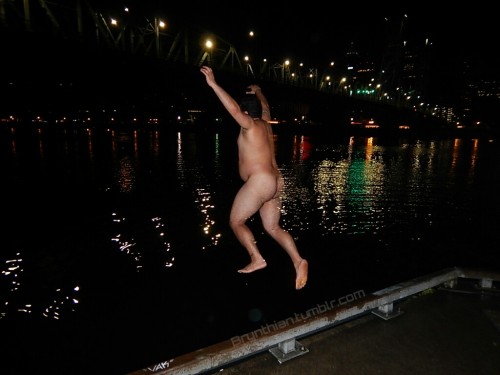 Buddy jumping in the River after the Portland WNBr 2015. #wnbr #wnbrpdx