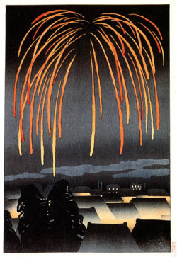huariqueje:  Festival Night Fireworks   -   Yamamura  Toyonari   1924 Japanese  1885-1942 Sosaku Hanga 