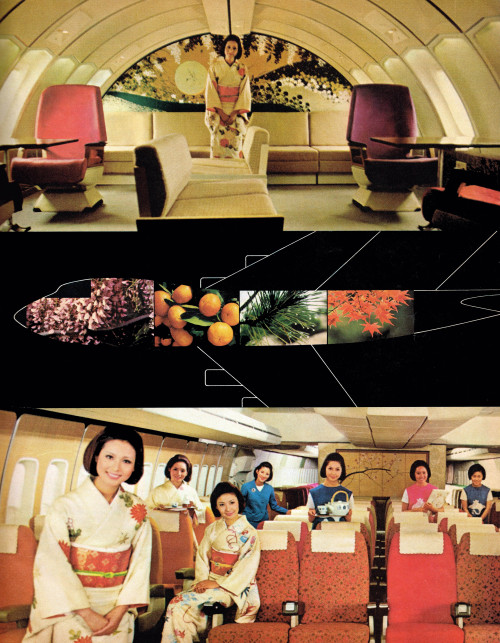 dtxmcclain: Japan Air Lines 747 Garden Jet, 1970Each class of service on the JAL 747 Garden Jet was 