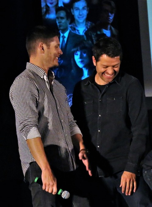 englishlitgirl:  Misha and Jensen couldn’t stop giggling with each other when they came out to