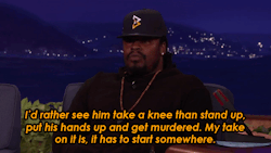 nevaehtyler:    Marshawn Lynch shares his thoughts on Colin Kaepernick taking a knee during the National Anthem. During last night’s “Conan” hosted by Conan O’Brien the former Seattle Seahawks running back Marshawn Lynch was asked to give his