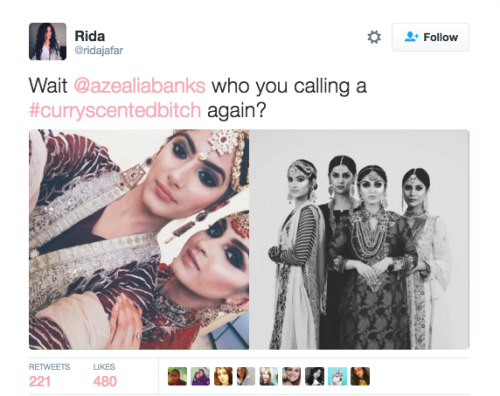pakistaniheaux:Desi girls slaying the #CurryScentedBitch tag after comments made by Azealia Banks.