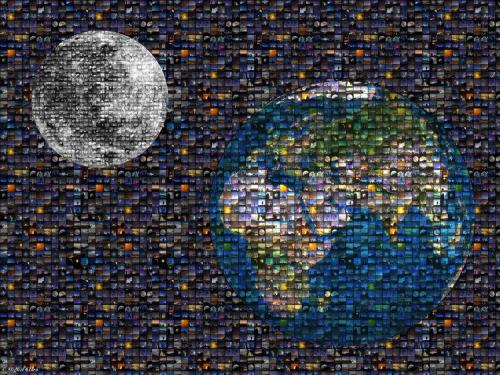 This image, representing the Earth and the Moon, is a collage of 170 different images taken by Migue