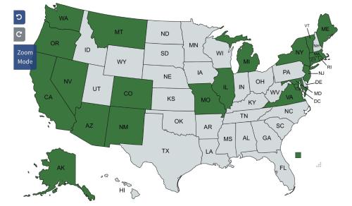 mapsontheweb:  Current Recreational Marijauna States - 2022