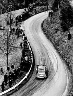 itsawheelthing:  the racing line …Vic Elford, co-piloted by David Stone, en route to victory in the 1967 Tulip Rally in their Porsche 911S