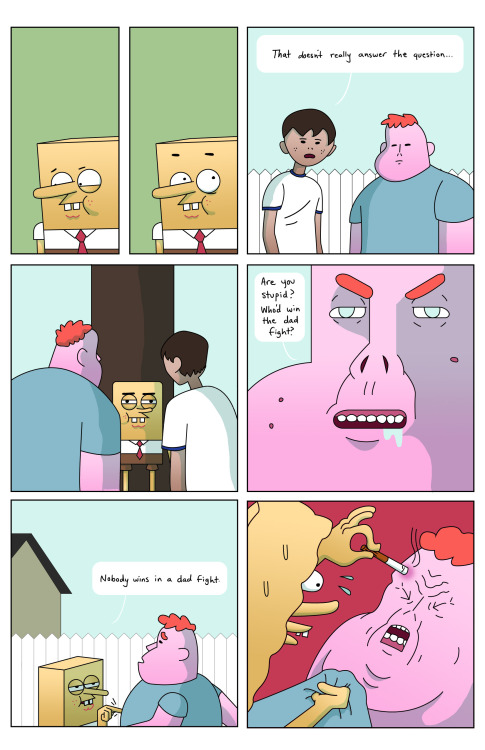 heylookitsthatgingerkid:  micspam:  noahlhartworks: Crunch Component, A comic about spongebob’s realization that life is a series of falsehoods this is hands down one of my favorite comics i’ve ever seen on this site   This is like the beginning of