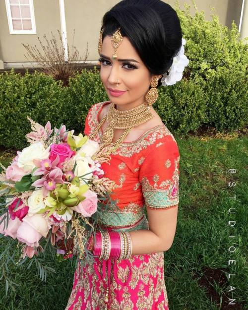 Adore the colours this bride is wearing! #regram @studioelan Sonia on her wedding day  Hair and make