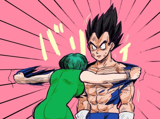 okebtrash: When Bulma sees Vegeta return home from battle with his clothes all shredded and sexy af.  