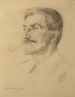 Eric Kennington (English, 1888-1960), Soldier with Pipe, 1916. Charcoal, 17 x 13 in.