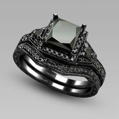 luxx-life:  Princess Cut Black Cubic Zirconia Black Engagement Ring - Perfection ♥♡