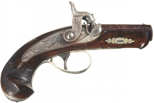 Silver banded Philadelphia derringer, mid 19th century.