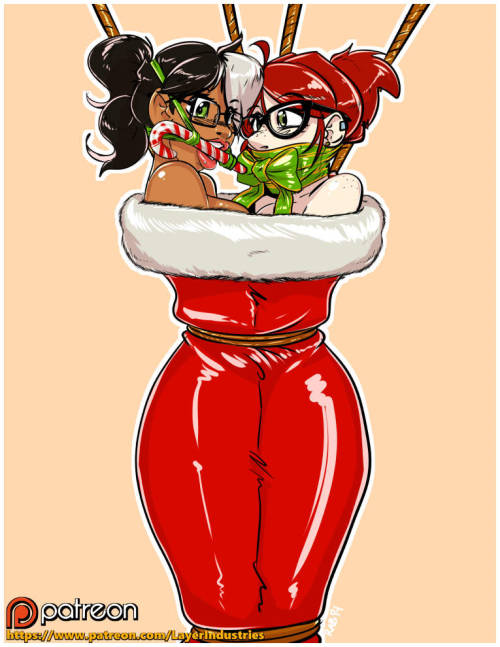 Patreon Suggestion.  Kat and /co/lette bound and shoved in a christmas stocking. (suggested by Weird