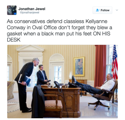 People are mad because Kellyanne Conway had her feet on the couch during Trump’s meeting with HBCU l