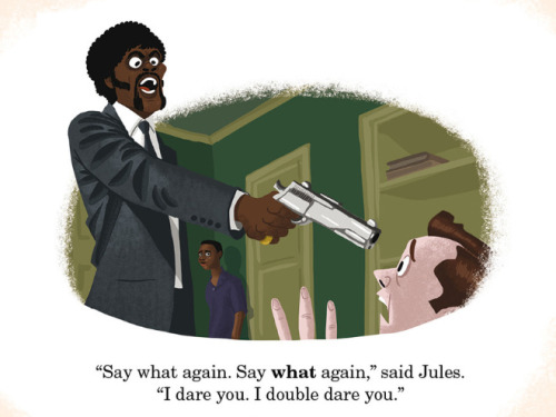 sotightandshiny:  ihatepeacocks:  Famous Movies Scenes depicted as Children’s Books [X]  Ha! I was just watching Lebowski last night.