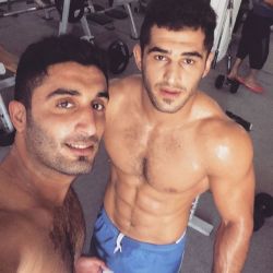 stratisxx: Who wouldn’t mind getting spit roasted by these two hot Persians? These guys look like they wouldn’t take it easy on your holes.  