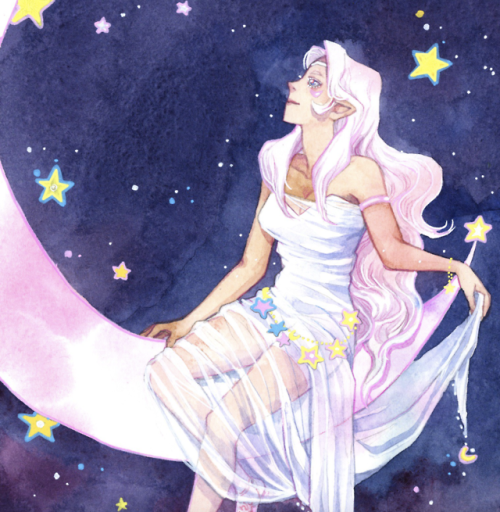 A study of Princess Allura in moonlight. I love her! Done in watercolor on Hot Press. Please fo