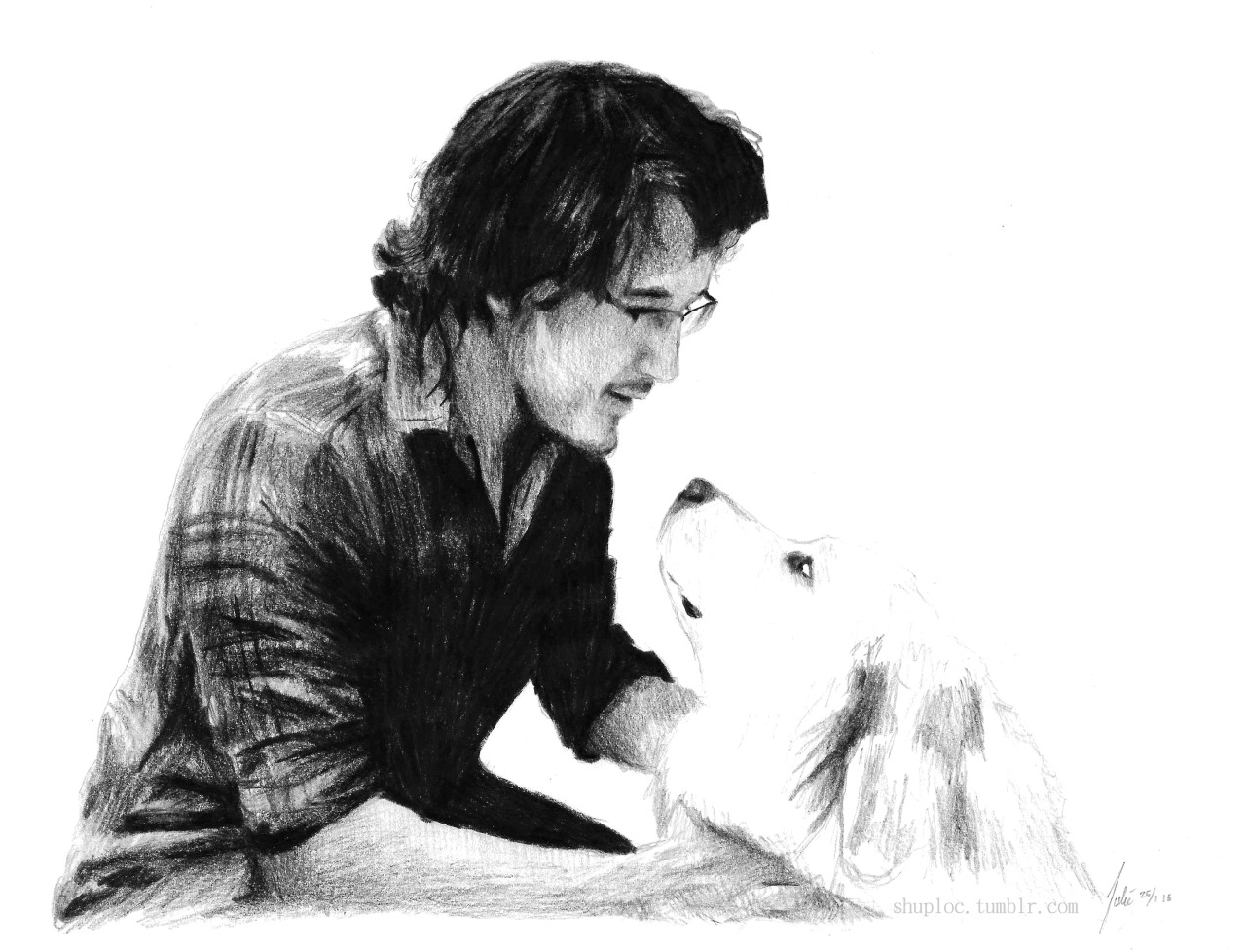 shuploc:  A Man and His Dog (Markiplier and Lucy)    Black colored pencil - 6 hours