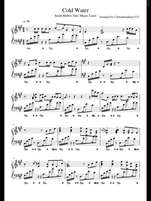 Cold Water - Justin Bieber ft. Major Lazer (Piano Sheet)