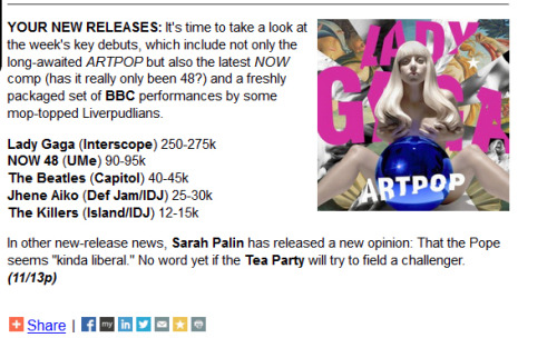 ARTPOP debuting with less than 275k in sales…