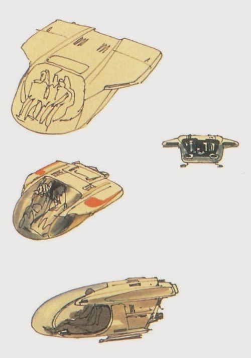 weirdlandtv:Ralph McQuarrie designs for Bespin’s Twin-Pod Cloud Cars. The Empire Strikes Back 