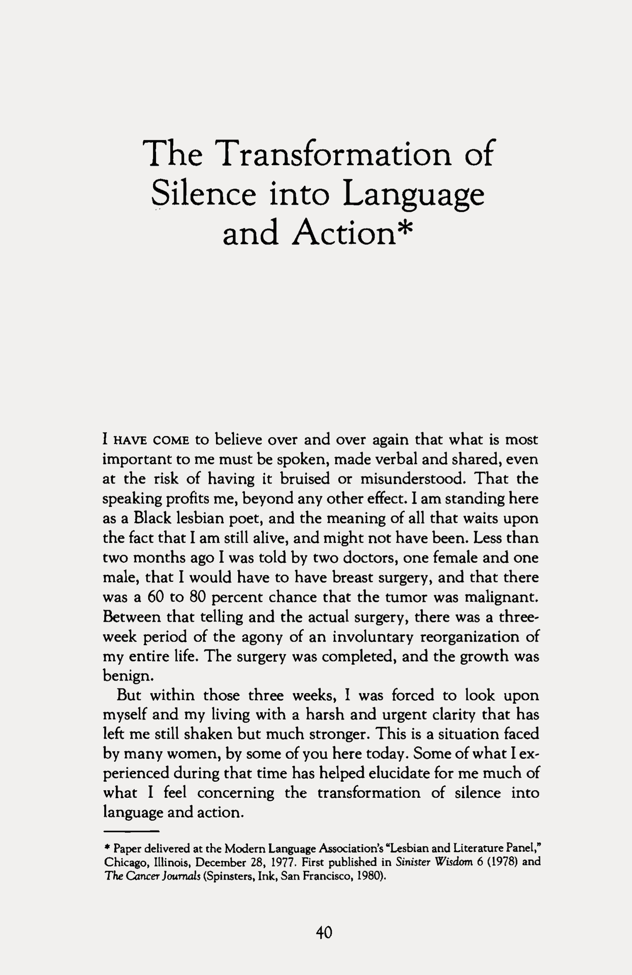 The Transformation Of Silence Into Language And Action Summary garadinervi : repertori — Audre Lorde, The Transformation of Silence