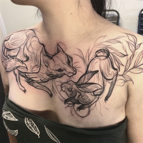 electrictattoos:nomicheese:When the fox hears the rabbit cry, she comes running but not to help. &he