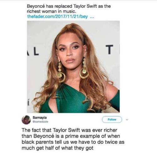 onlyblackgirl:  chunks-of-what: eaudrey35:  caliphorniaqueen:    A,got damn men   She is a queen and Lemonade not winning album of the year is legitimately just racism.   I mean taylor also started out with money…her father literally used his money
