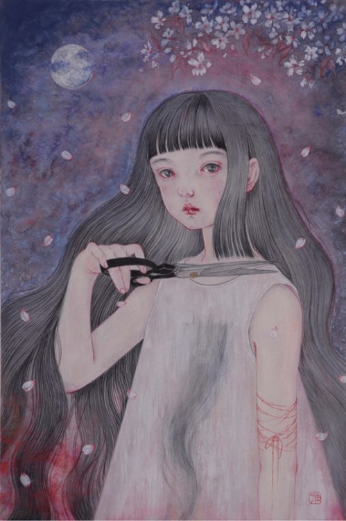 Yuko Nagami むらいゆうこ (Japanese) - Cut/Tatsu 裁つ, 2015  Paintings: Natural Mineral Pigments, Mud Pigment