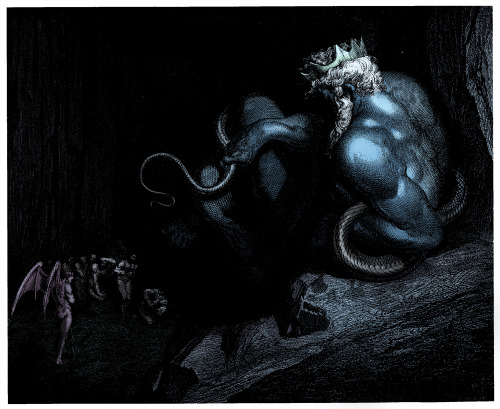 americaneldritch: A coloring of Gustave Doré’s Inferno, Plate XIII: Canto V: Minos