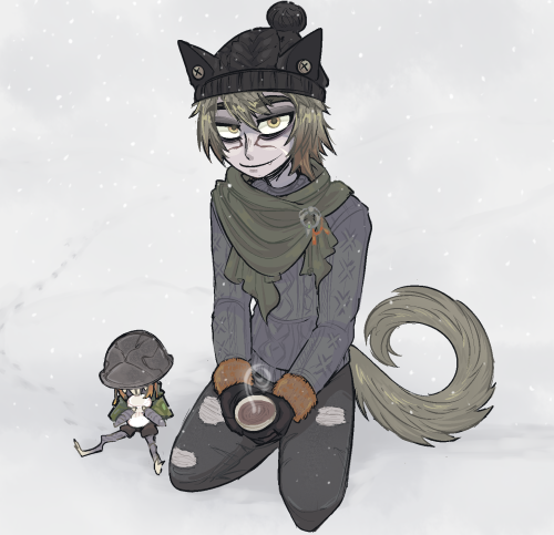 my wol Stray with some hot choccy and his lil vath munching a marshmallow :)