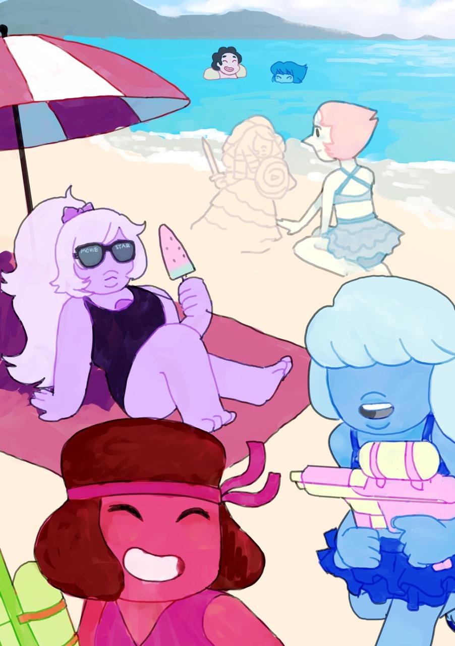 minukis:  summer beach fun buddies!!!!  (reminder to go preorder my steven universe