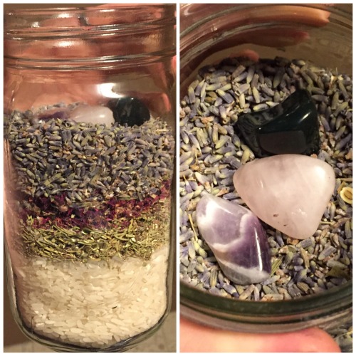 moxiewitch: Home blessing jar I made. Layered with white rice (for abundance), Rosemary (banish nega