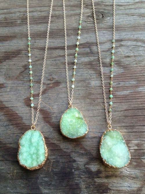 Green Druzy Necklaces with Chrysoprase Stone by joydraveckyClick to check a cool blog!Source for the