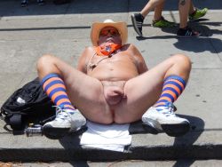 Naked Exhibitionist At Dore Alley.â  Mr Smiles Showing His Naked Crotch In The