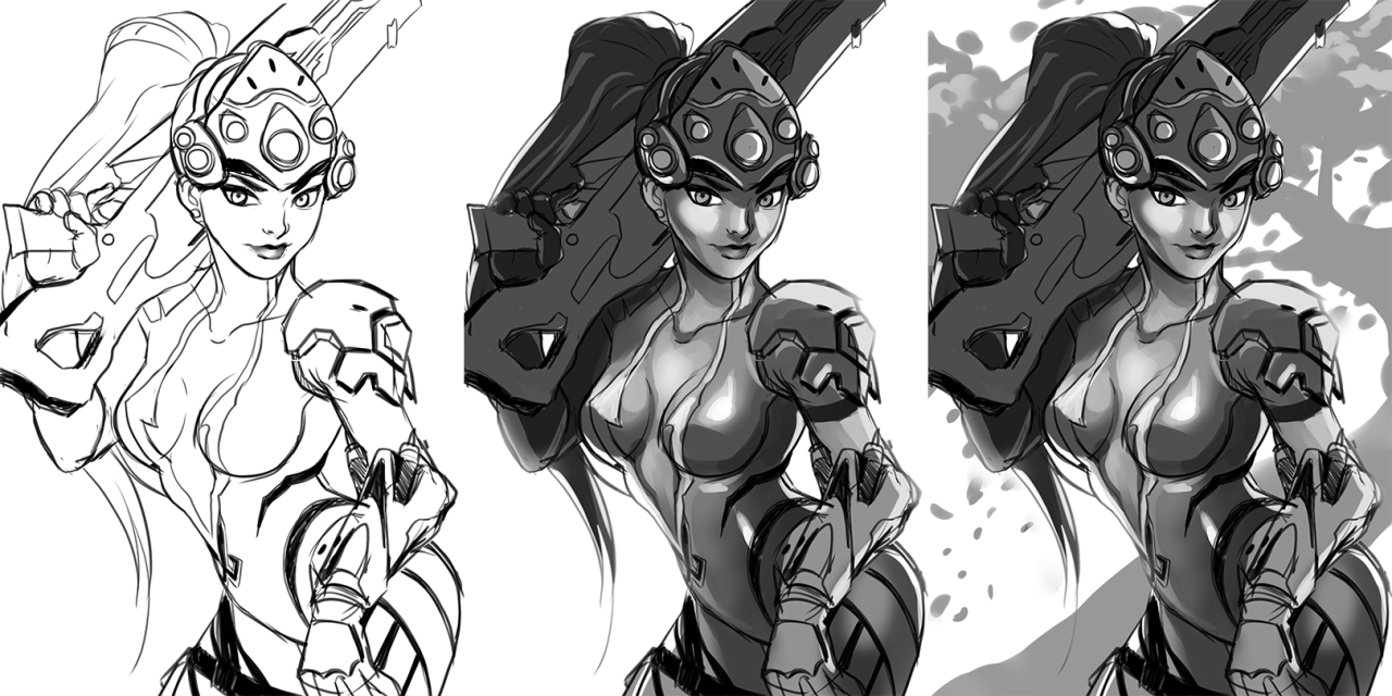 uguubear:  Process and final piece of Widowmaker! :) 