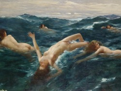 artbeautypaintings:  Girls swimming - Eduard Ansen-Hofmann