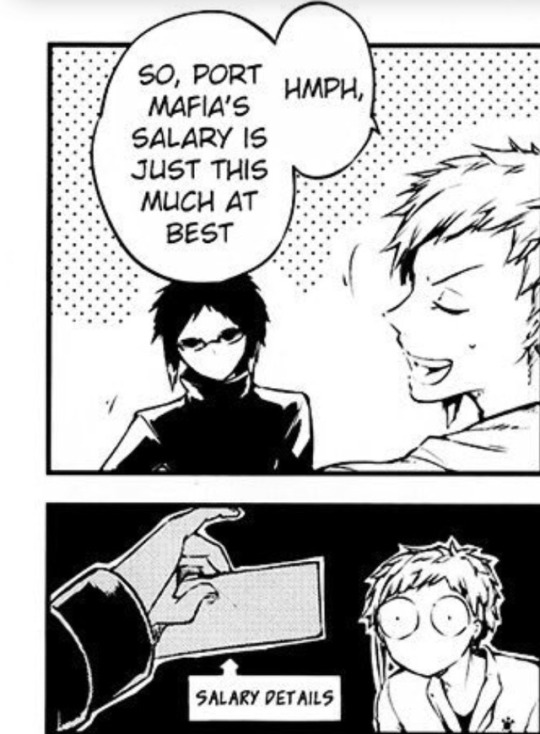 awkward-akutagawa: my goal in life is to be akutagawa holding out his salary to shock people 